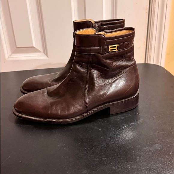 Bally Brown Leather Ankle Rudy Boots with Golden Buckle size 8.5